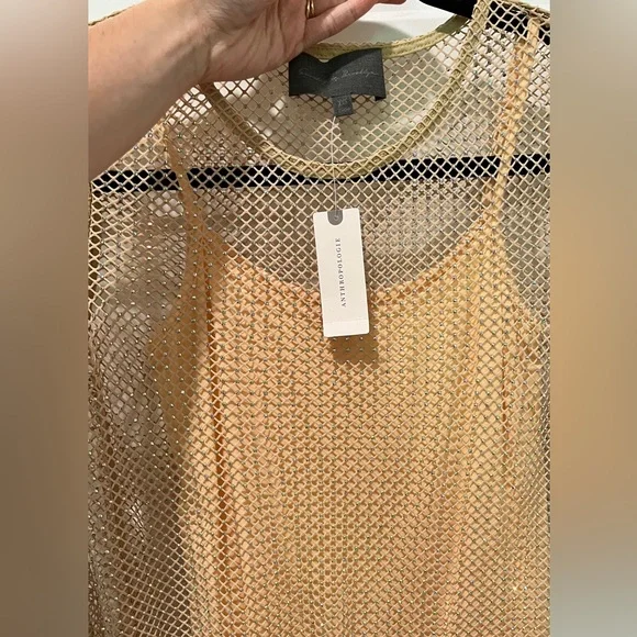 Anthropologie Sunday in Brooklyn Mesh Sparkle Top in Sand Beige - Picture 7 of 8